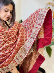Maroon Woven Bandhej Banarasi Dupatta in Fine Georgette with Pearl, Sequin, Dabka Work