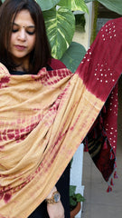 Reddish Rust Ajrakh Handblock Printed Silk-Woollen Shawl