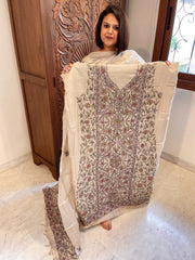 Lite Pinkish Brown Suit Set with Kantha Handwork in Pure Tussar Silk