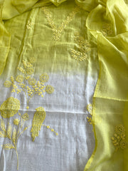 Suit Set with Thread Embroidery in Mul Chanderi
