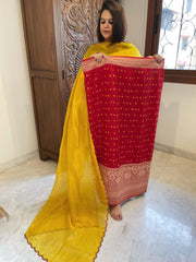 Red Handwoven Kadwa Banarasi with Hand Bandhani Suit Set in Pure Silk