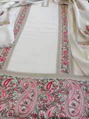 Ivory Winter Suit Set with Aari Work in Pashmina Wool