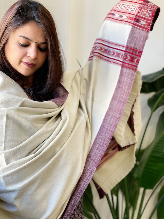 Greyish Cream Woven Kullu Woollen Shawl