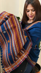 Teal Blue Handwoven Woollen Shawl with Mirror Handwork