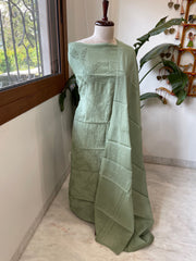 Dusty Green Mul chanderi Suit Set With Knot & Sequin Handwork