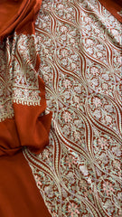 Rust Winter Suit Set with Aari Work in Pashmina Wool