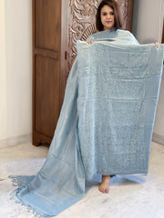 Powder blue Suit Set with Lucknowi Handwork in Pure Tussar Silk