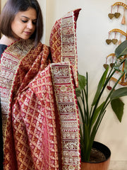 Maroon Woven Bandhej Banarasi Dupatta in Fine Georgette with Pearl, Sequin, Dabka Work