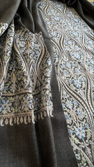 Dark Grey Winter Suit Set with Aari Work in Pashmina Wool