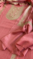 Peach Winter Suit Set with Aari Work in Pashmina Wool