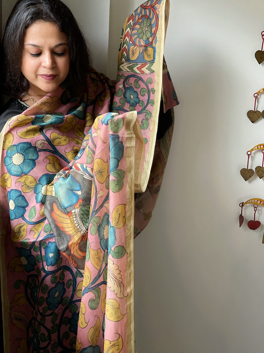 Handpainted Kalamkari Dupatta in Chanderi Silk