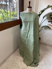 Dusty Green Mul chanderi Suit Set With Knot & Sequin Handwork