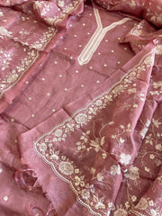 Suit Set with Thread Embroidery in Pure Tussar Silk