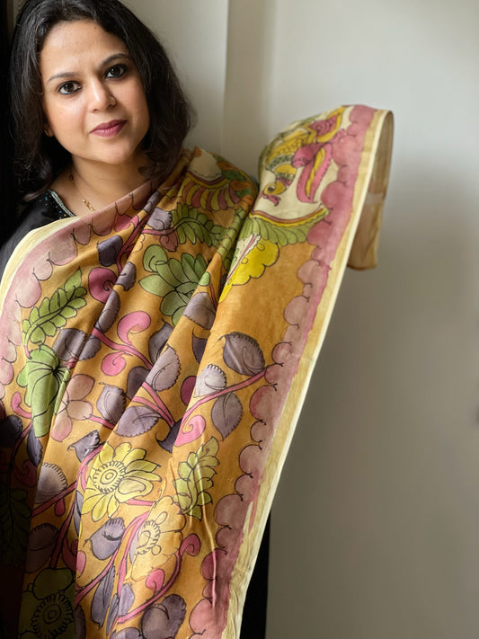 Handpainted Kalamkari Dupatta in Chanderi Silk