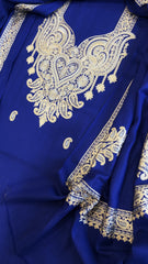 Royal Blue Winter Suit Set with Aari Work in Pashmina Wool