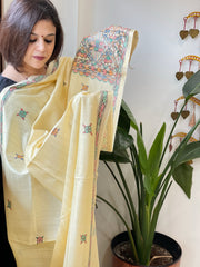 Handpainted Madhubani Dupatta in Pure Chanderi Silk
