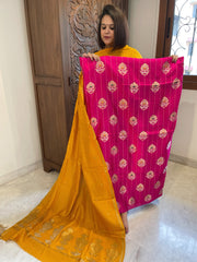 Pink Designer Handwoven Kadwa Banarasi Suit Set in Pure Silk