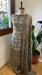 Kashish Suit Set with Ajrakh Handblock Print and Sequin Embroidery in Modal Silk
