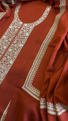 Rust Winter Suit Set with Aari Work in Pashmina Wool