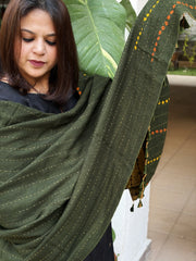Yellow Ajrakh Handblock Printed Silk-Woollen Shawl