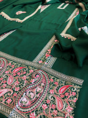 Green Winter Suit Set with Aari Work in Pashmina Wool
