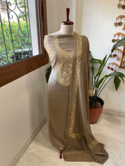Dark Toosh Winter Suit Set with Aari Work in Pashmina Wool