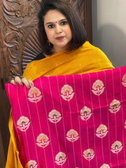 Pink Designer Handwoven Kadwa Banarasi Suit Set in Pure Silk