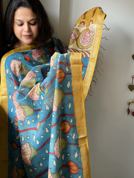 Handpainted Kalamkari Dupatta in Chanderi Silk