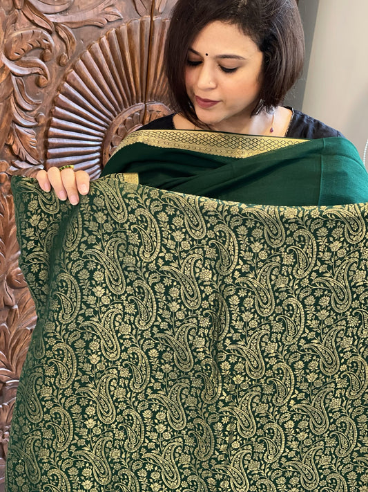 Green Handwoven Brocade Suit Set in Pure Crepe