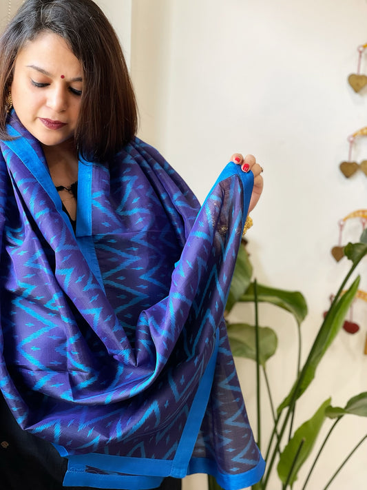 Blue Woven Ikat Stoles in Pure Silk