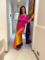 Rai Bandhej Saree in Pure Gajji Silk