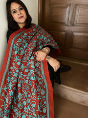 Rust Handmade Nakshi Kantha Dupatta in Silk