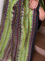 Black, Green Handmade Kantha Dupatta in Silk