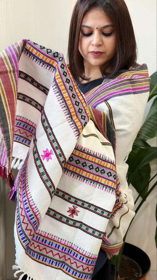 Off-White Handwoven Woollen Shawl