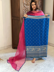 Firozi Handwoven Kadwa Banarasi with Hand Bandhani Suit Set in Pure Silk