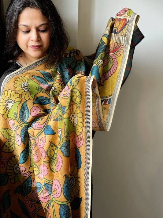 Handpainted Kalamkari Dupatta in Chanderi Silk