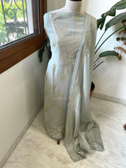 Dull Green Gota Applique Suit Set in Pure Mul Chanderi