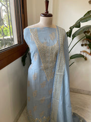 Powder Blue Gota Applique Suit Set in Pure Mul Chanderi
