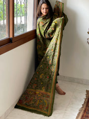 Green Handmade Kantha Dupatta in Silk