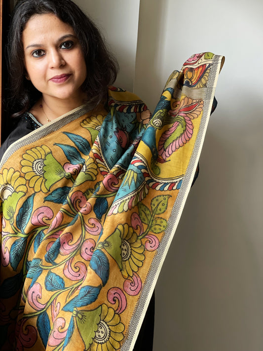 Handpainted Kalamkari Dupatta in Chanderi Silk