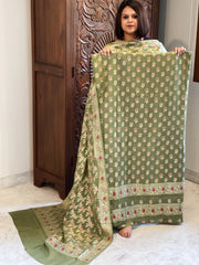 Pista Green Woven Suit Set with Zari and Meenakari in Weaving in Pure Moonga Silk