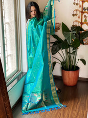 Aqua Blue Woven Paithani Dupatta in Pure Silk