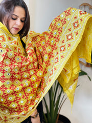 Handmade Sindhi Kadhai with Real Mirror Handwork Dupatta in Pure Silk