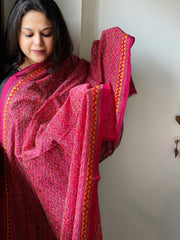 Pink Handmade Kantha Dupatta in Silk