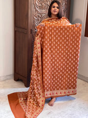 Orange Woven Suit Set with Zari and Meenakari in Weaving in Pure Moonga Silk