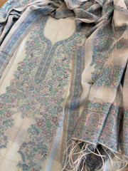 Lite Blue Suit Set with Handwoven Kaani and Zari in Pure Silk