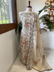 Suit Set with Thread Embroidery in Chanderi
