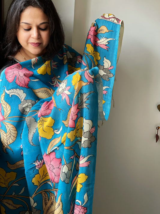 Handpainted Kalamkari Dupatta in Chennuri Silk
