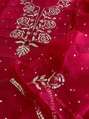 Reddish Maroon Suit Set with Mukaish Badla Handwork in Pure Organza