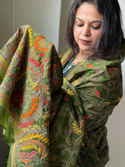 Green Handmade Kantha Dupatta in Silk